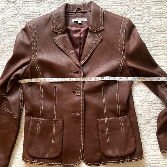Cabi Brown Leather Blazer Jacket Contrast Stitch Moto Women’s 8 - Picture 6 of 15